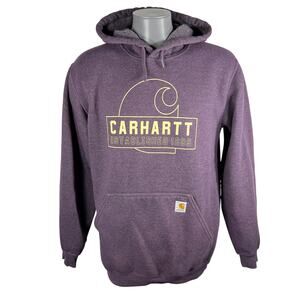 Carhartt Hoodie Sweatshirt Sz Medium Purple Heather Spellout Loose Fit 104906